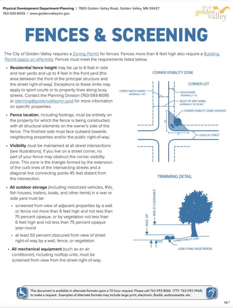 Fences and screening permit in Minnesota